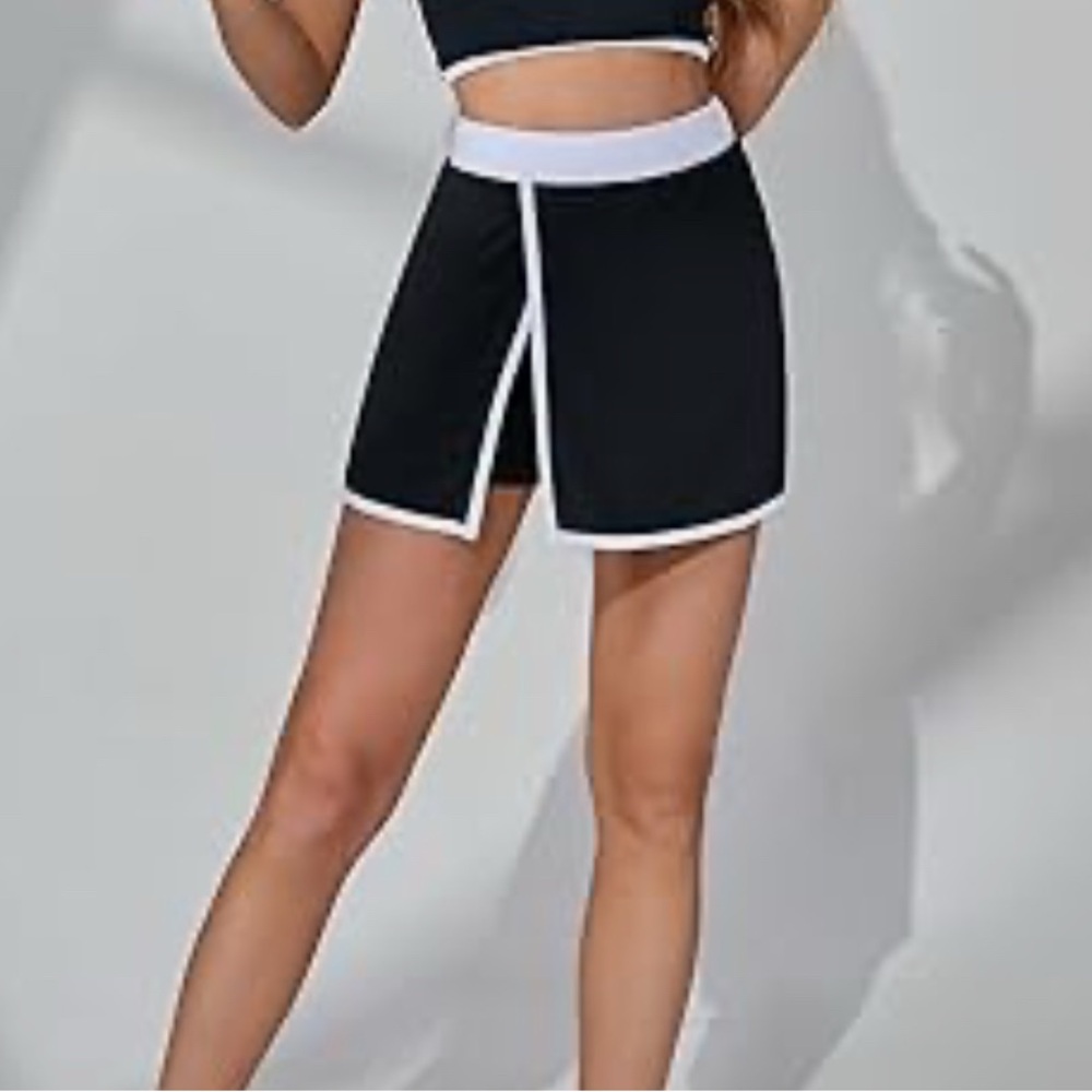 Women's Black and White Athletic Shorts - Picture 1 of 7